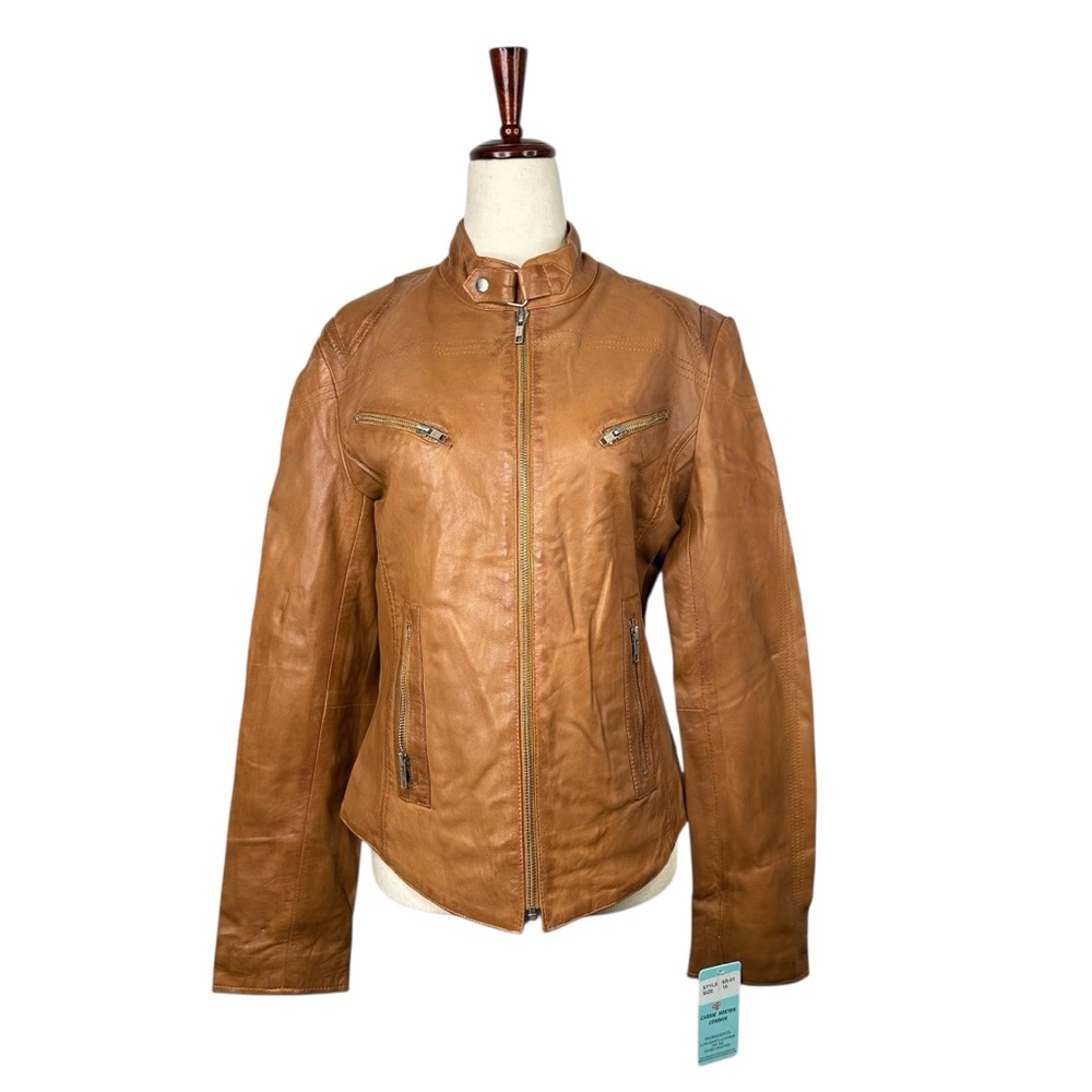 Carrie Hoxton NWT Brown Leather Jacket Moto Motorcycle Biker Women's 16 (L/XL)